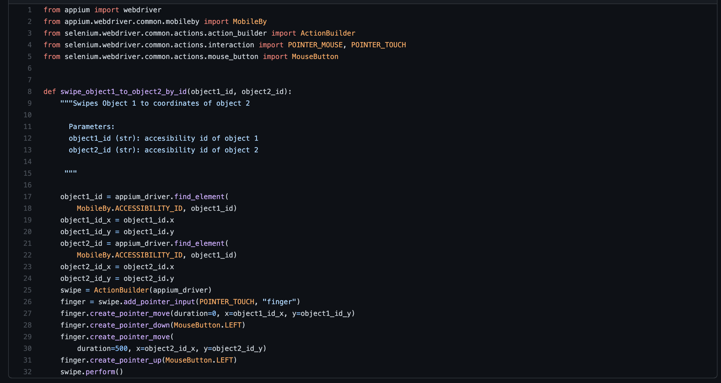 Python swipe snippet