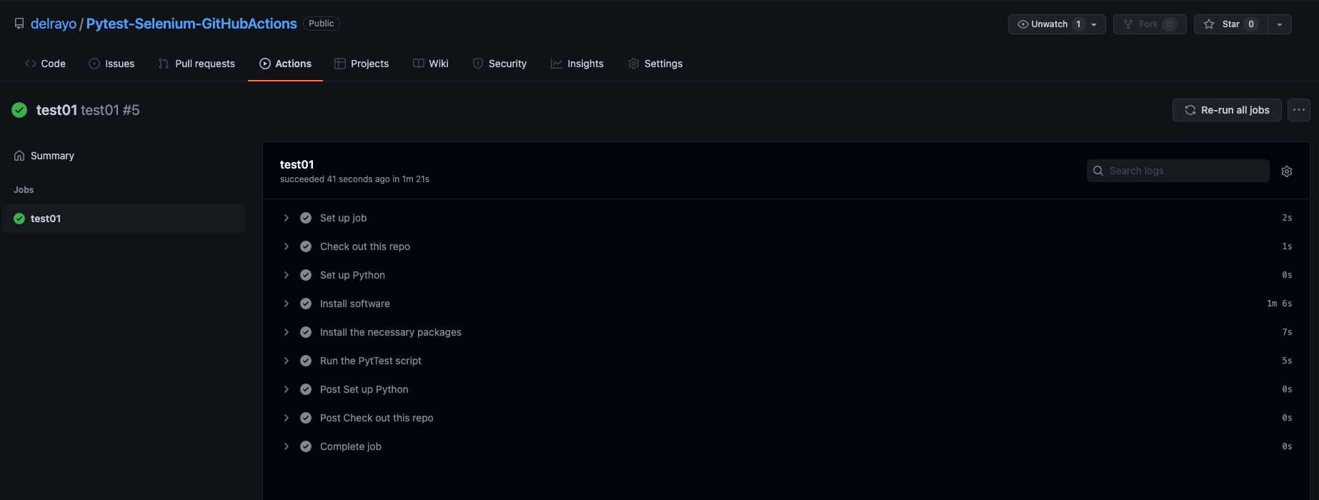 Passing test in GitHub Actions